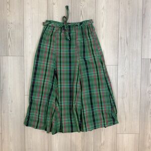 Vintage April Cornell XS Green Plaid Lined Maxi Skirt Cotton Blend Waist Tie